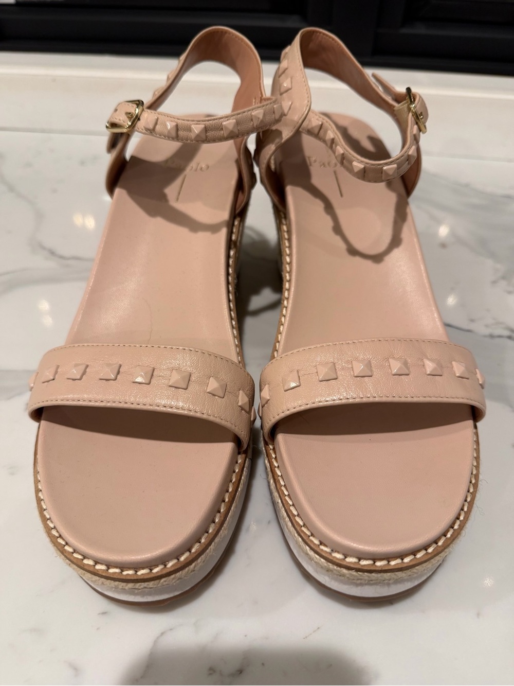 NWOT Women's Paulo Nude Studded Ankle-Strap Sandals